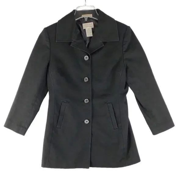 John Paul Richard Women's S Textured Cotton Black Trench Pea Coat Uniform Petite - Picture 1 of 6